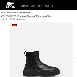SOREL size 12 CARIBOU X Chelsea Waterproof Boot Black Croc on Black Sole